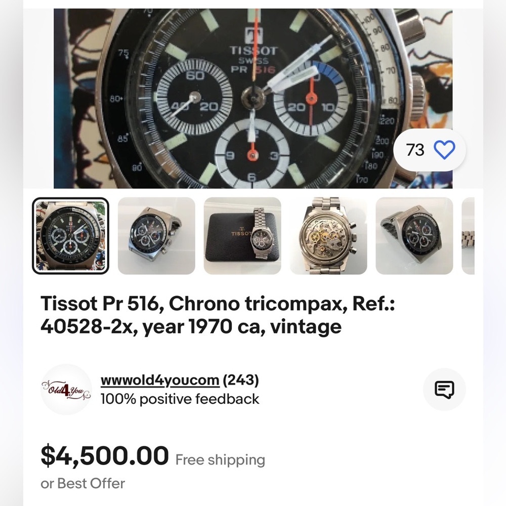 Vintage tissot pr516  Chronograph Lemania 873 Omega Movement watch - Picture 6 of 6